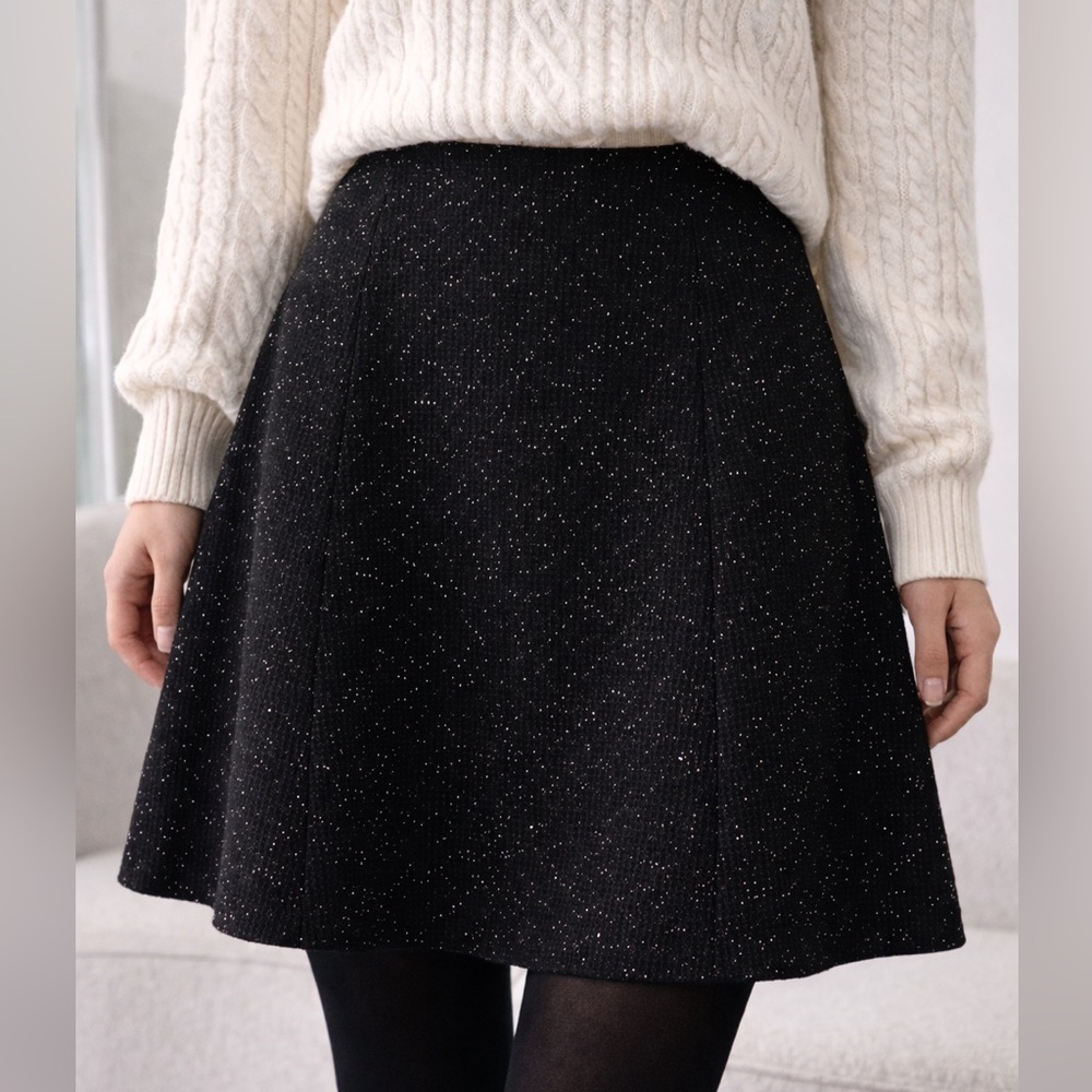 Ann Taylor Black Speckled Wool Blend A Line Skirt EUC 12P